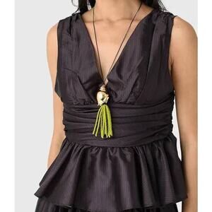 Never A Wallflower Peplum Top Taffeta Stripe Purple XS NWT Elegant Luxe Regency
